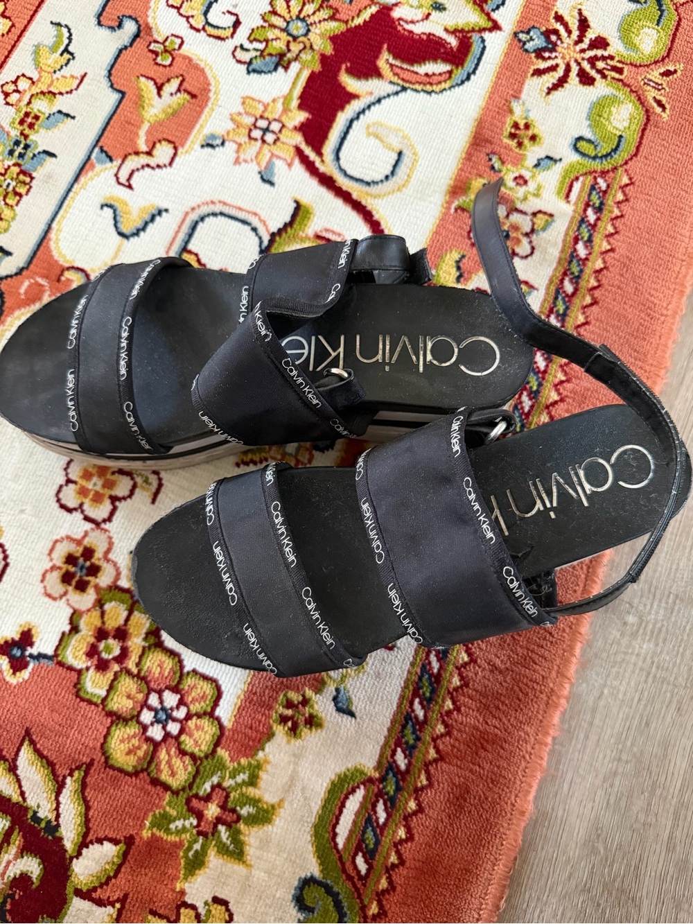 Calvin Klein Black Strappy Logo Platform Heels